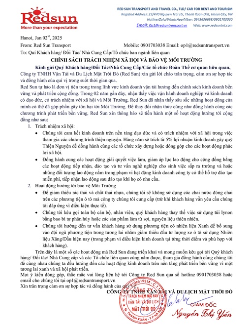 Thue_xe_Du_Lich_Red_sun_trien_khai_chinh_sach_kinh_doanh_phat_trien_ben_vung