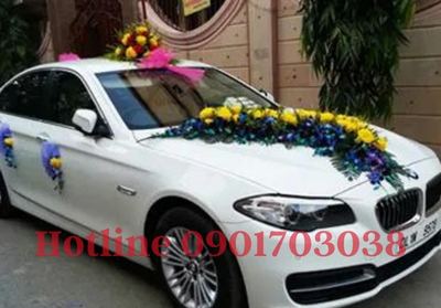 mẫu xe hoa hiện đại _Xe cưới màu trắng BMW với phong cách trăng vàng